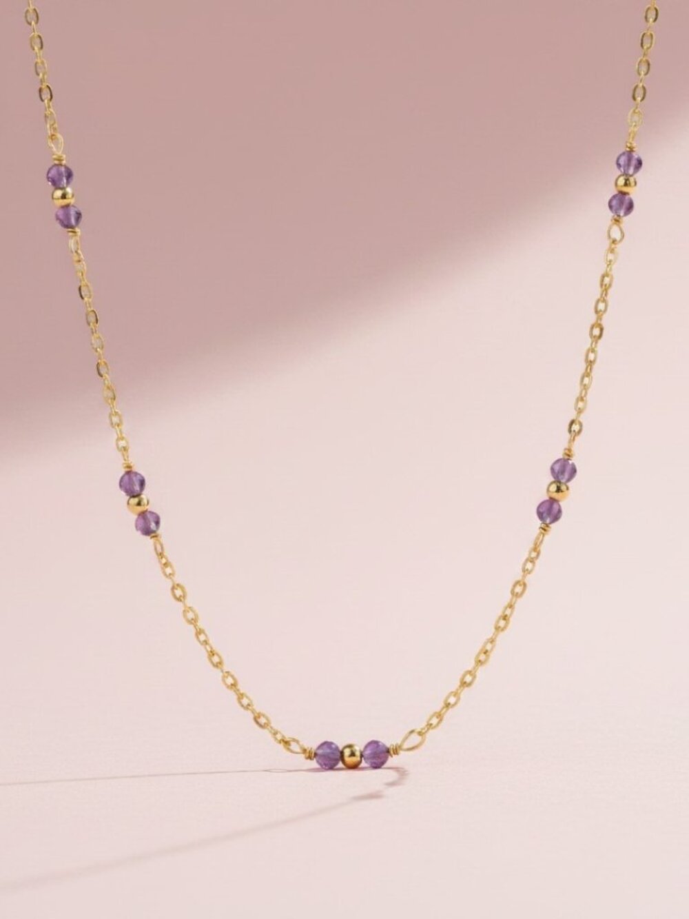 Dainty Amethyst Satelite Chain Necklace in 14k Gold Fill